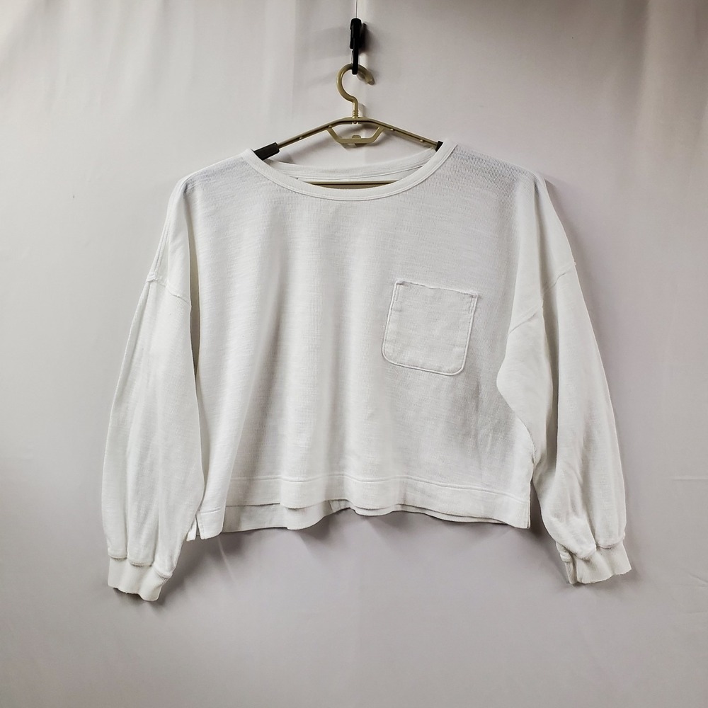 Aerie Oversized Cropped Knit Sweatshirt Women XXL White Boxy Beachy‎